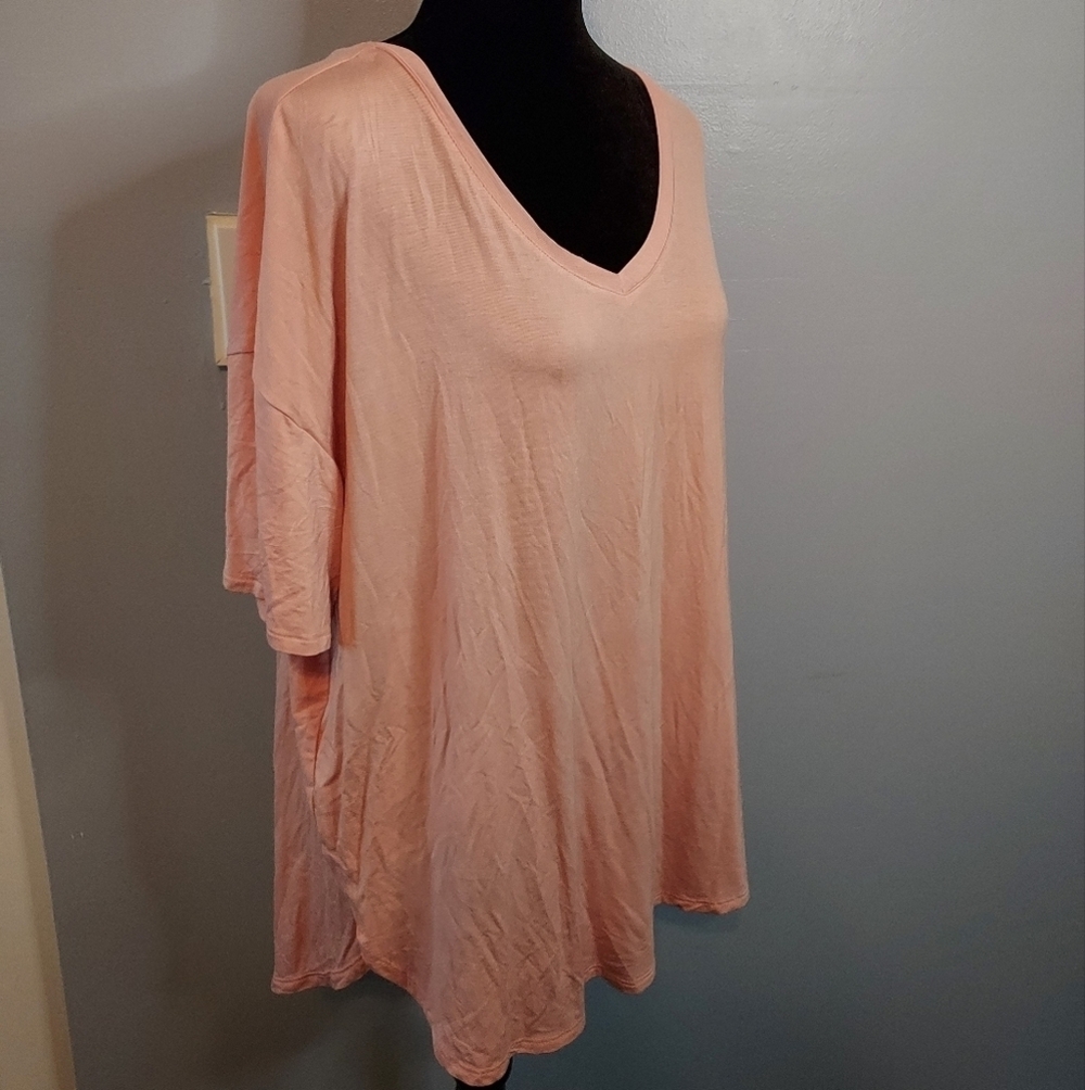 Time And Tru Size Large (12-14) Blush Pink V-Neck Rounded Tunic Hi-Lo Shirt